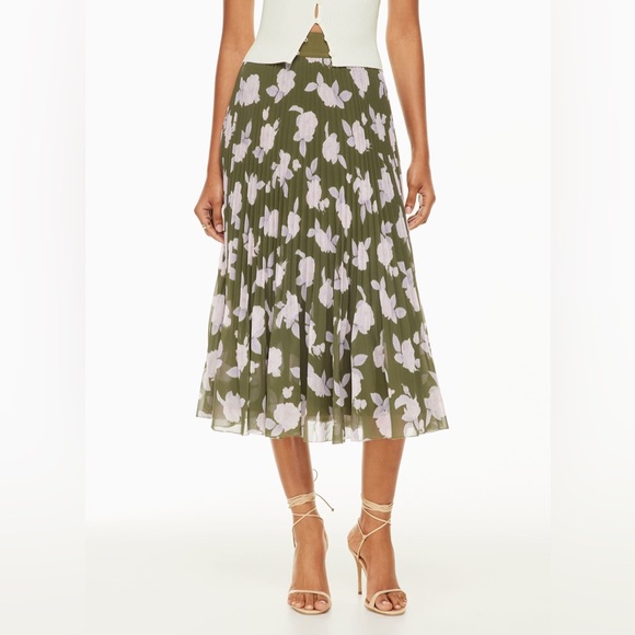 Wilfred Dresses & Skirts - NWOT Wilfred Aritzia Twirl Skirt Olive Green Pink Floral Pleated Midi Skirt